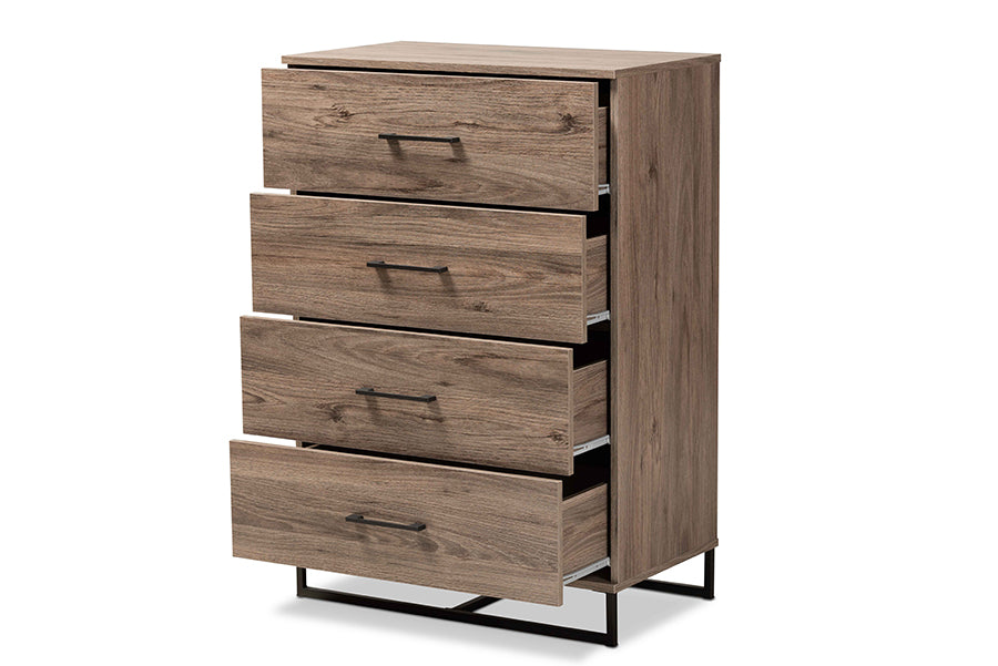 Baxton Studio Daxton Modern and Contemporary Rustic Oak Finished Wood 4-Drawer Storage Chest