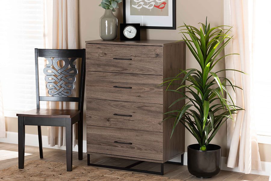 Baxton Studio Daxton Modern and Contemporary Rustic Oak Finished Wood 4-Drawer Storage Chest