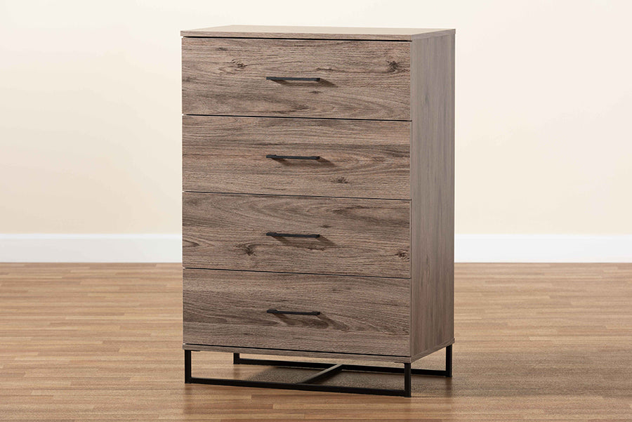 Baxton Studio Daxton Modern and Contemporary Rustic Oak Finished Wood 4-Drawer Storage Chest
