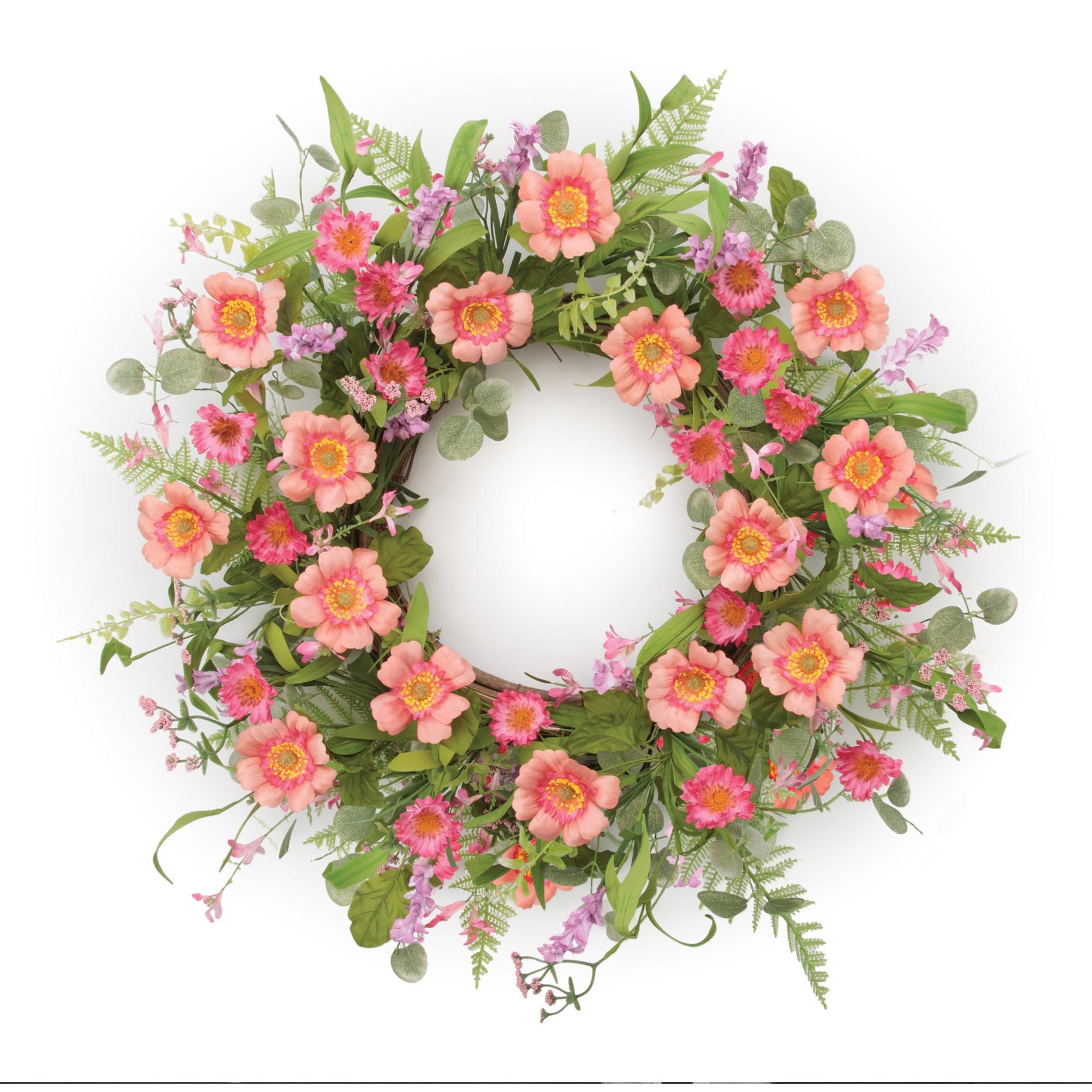 Mixed Daisy and Lavender Floral Wreath 24 Inch