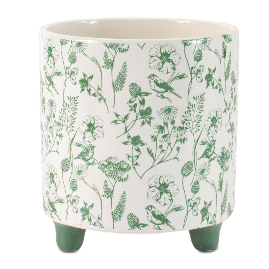 Botanical Bird Print Dolomite Planter (Set of 2)