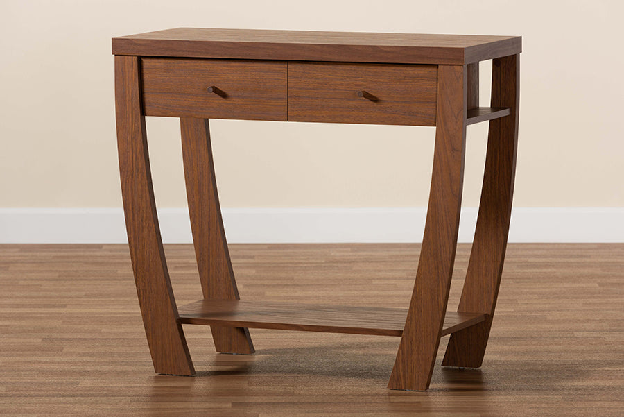 Baxton Studio Capote Modern and Contemporary Walnut Brown Finished Wood 2-Drawer Console Table
