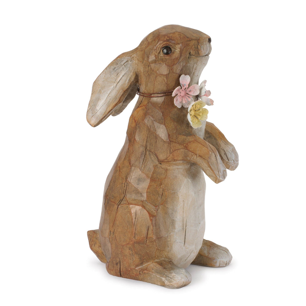 Carved Bunny with Floral Accent (Set of 2)