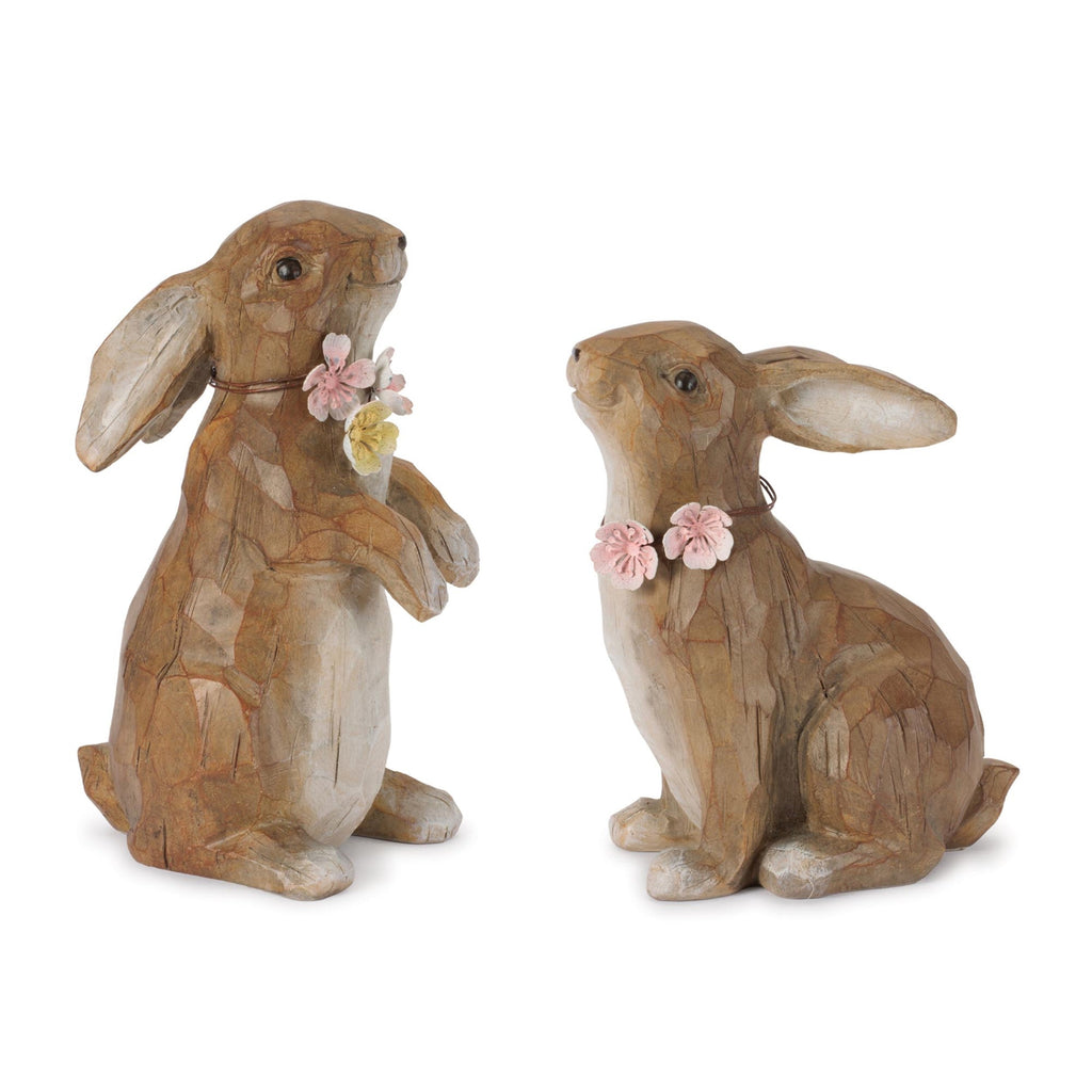 Carved Bunny with Floral Accent (Set of 2)