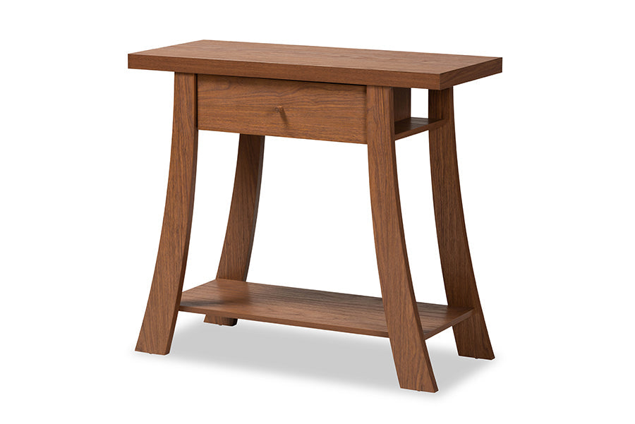 Baxton Studio Herman Modern and Contemporary Walnut Brown Finished Wood 1-Drawer Console Table