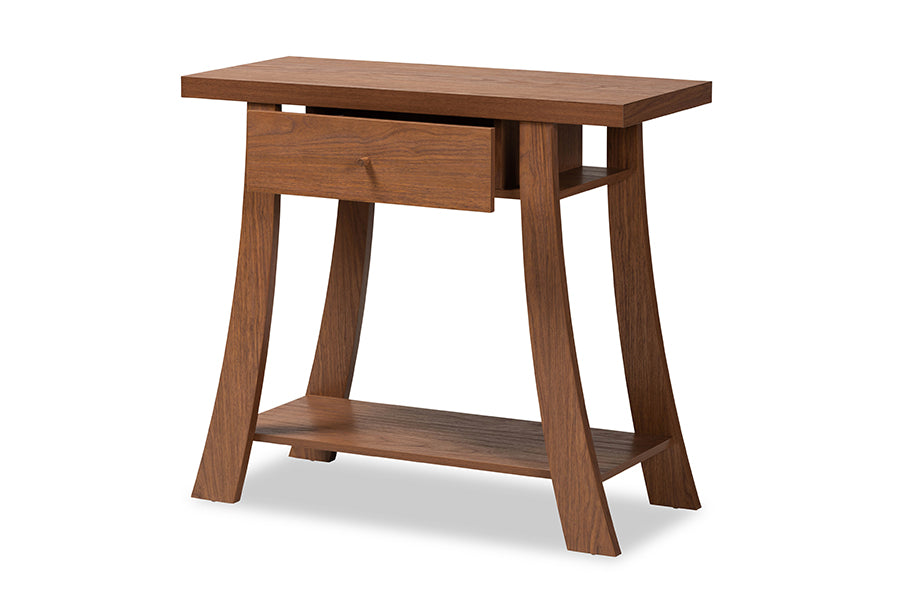 Baxton Studio Herman Modern and Contemporary Walnut Brown Finished Wood 1-Drawer Console Table
