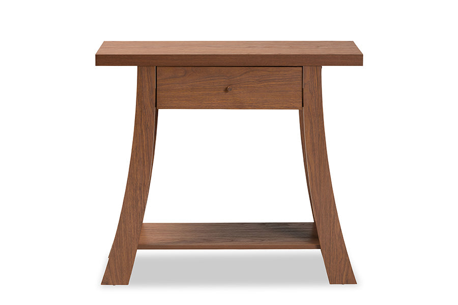 Baxton Studio Herman Modern and Contemporary Walnut Brown Finished Wood 1-Drawer Console Table