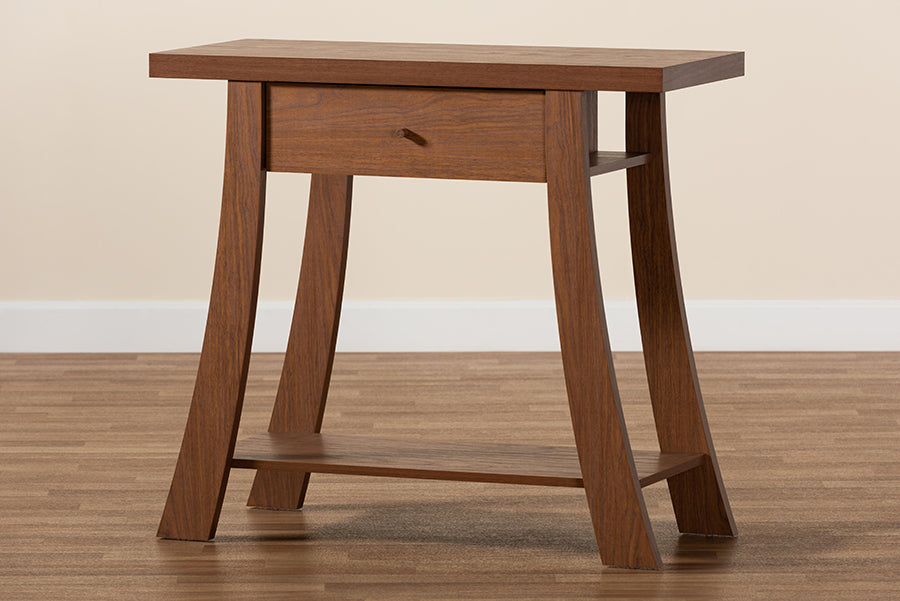 Baxton Studio Herman Modern and Contemporary Walnut Brown Finished Wood 1-Drawer Console Table