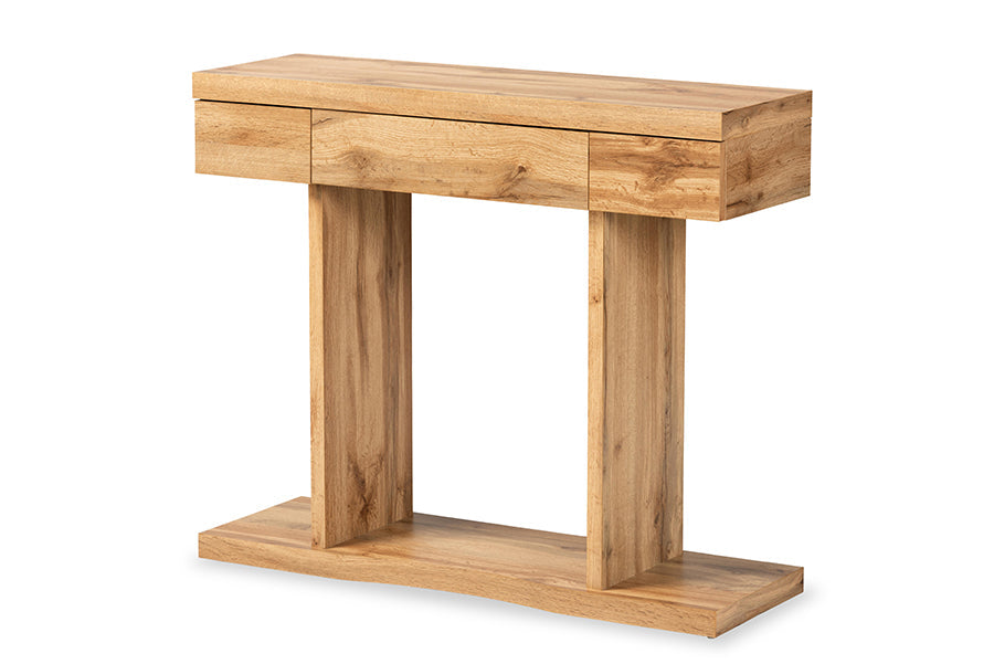 Baxton Studio Otis Modern and Contemporary Oak Brown Finished Wood 3-Drawer Console Table