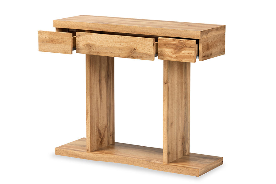 Baxton Studio Otis Modern and Contemporary Oak Brown Finished Wood 3-Drawer Console Table