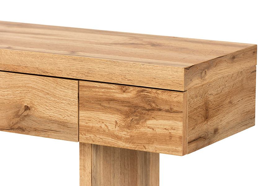 Baxton Studio Otis Modern and Contemporary Oak Brown Finished Wood 3-Drawer Console Table