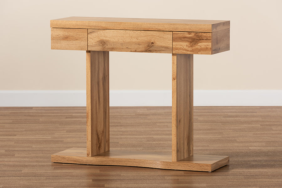 Baxton Studio Otis Modern and Contemporary Oak Brown Finished Wood 3-Drawer Console Table