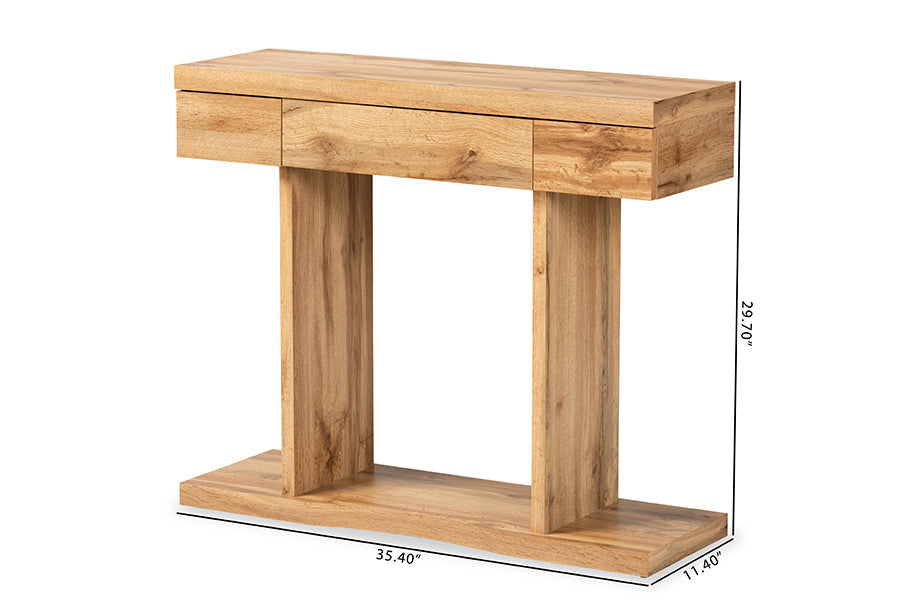 Baxton Studio Otis Modern and Contemporary Oak Brown Finished Wood 3-Drawer Console Table