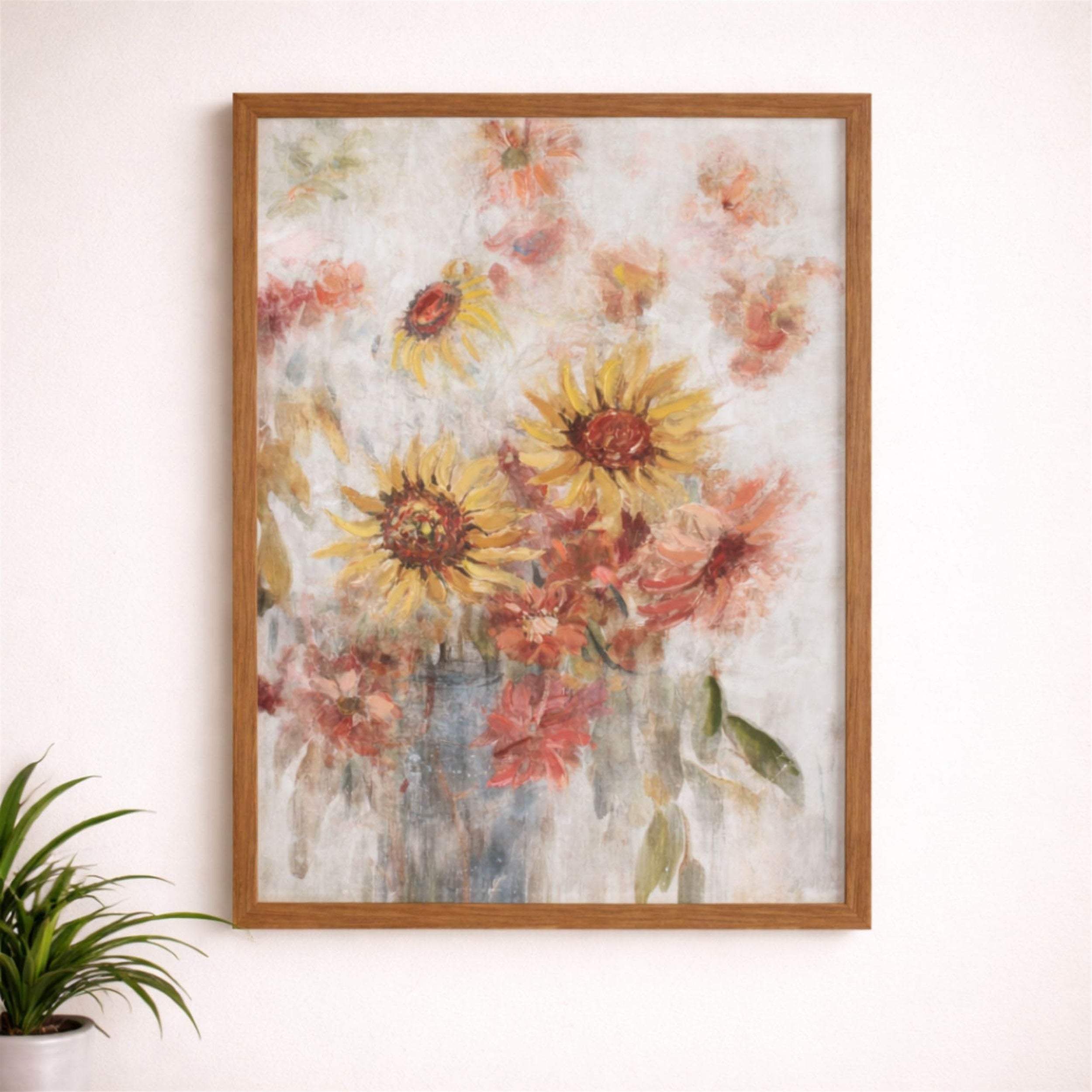 Framed Sunflower Floral Wall Art Print 24"H