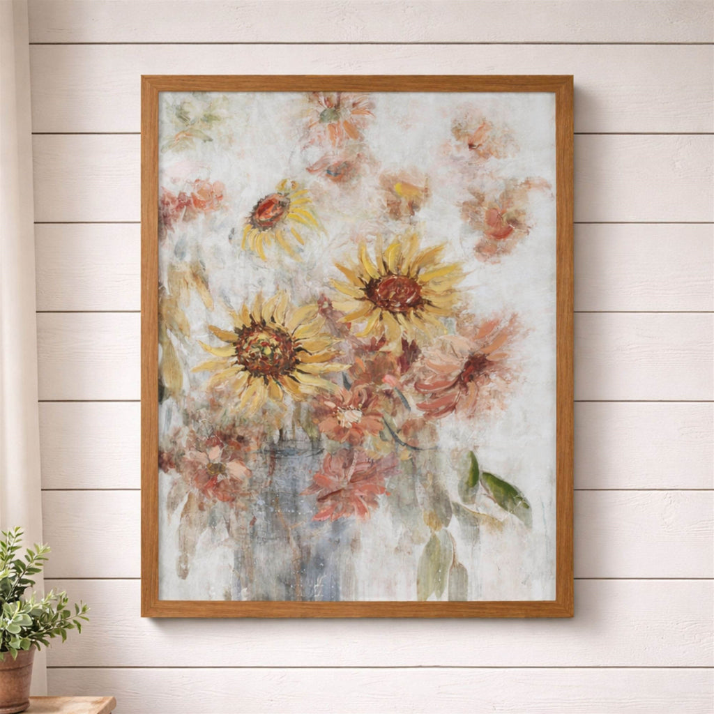Framed Sunflower Floral Wall Art Print 24"H