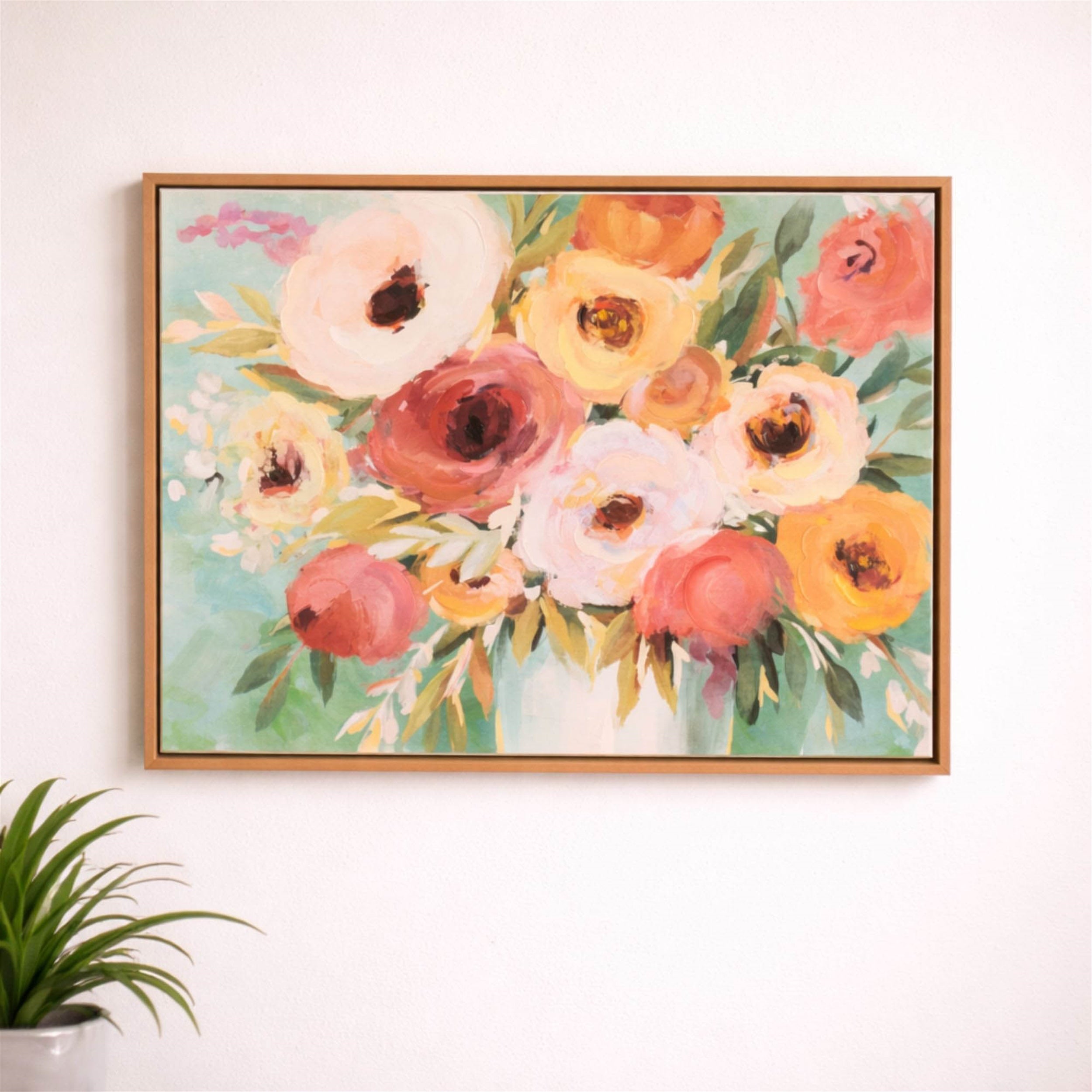 Framed Colorful Floral Bouquet Canvas Wall Art 32.5"L