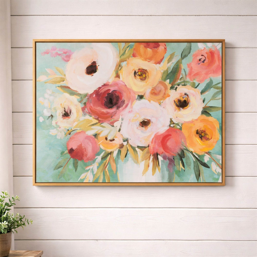 Framed Colorful Floral Bouquet Canvas Wall Art 32.5"L