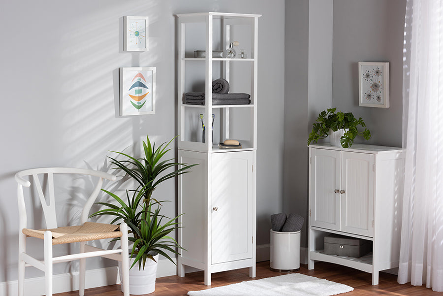 Baxton Studio Beltran Modern and Contemporary White Finished Wood Bathroom Storage Cabinet