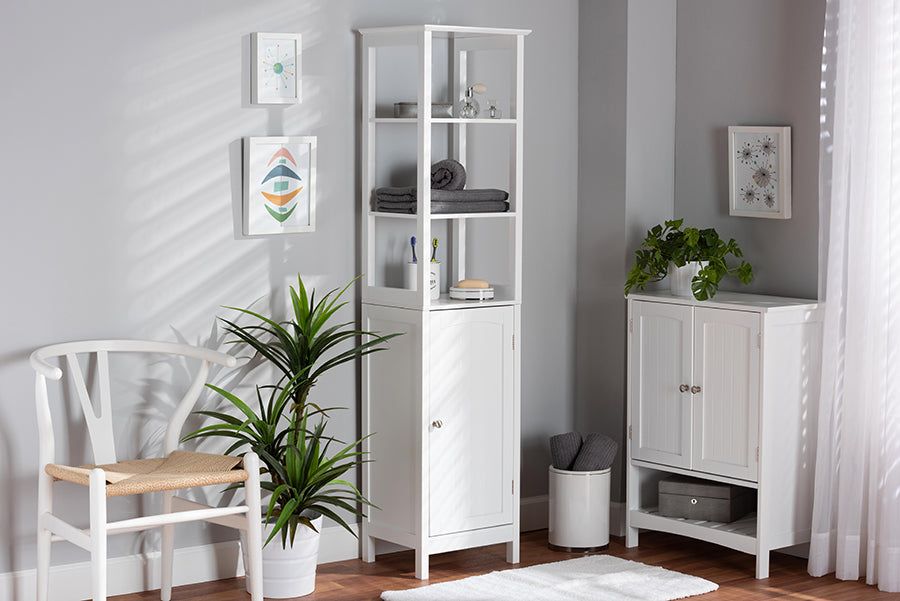 Baxton Studio Beltran Modern and Contemporary White Finished Wood Bathroom Storage Cabinet