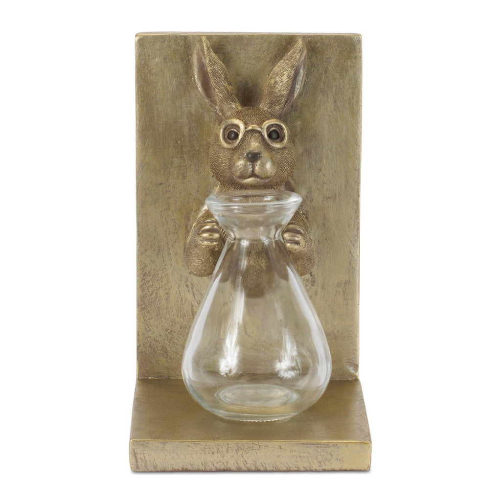 Rabbit Bookends with Glass Vase (Set of 2)