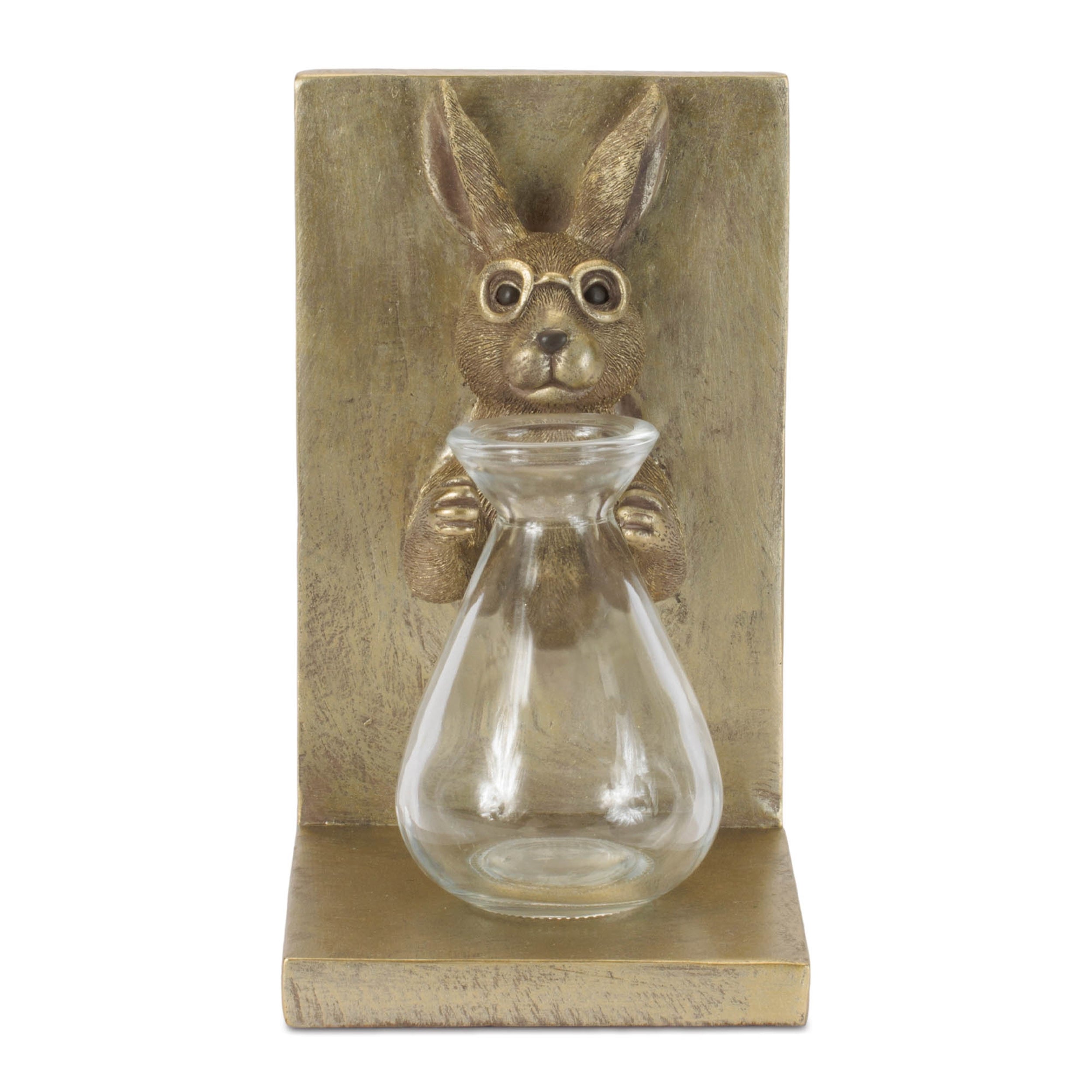 Rabbit Bookends with Glass Vase (Set of 2)