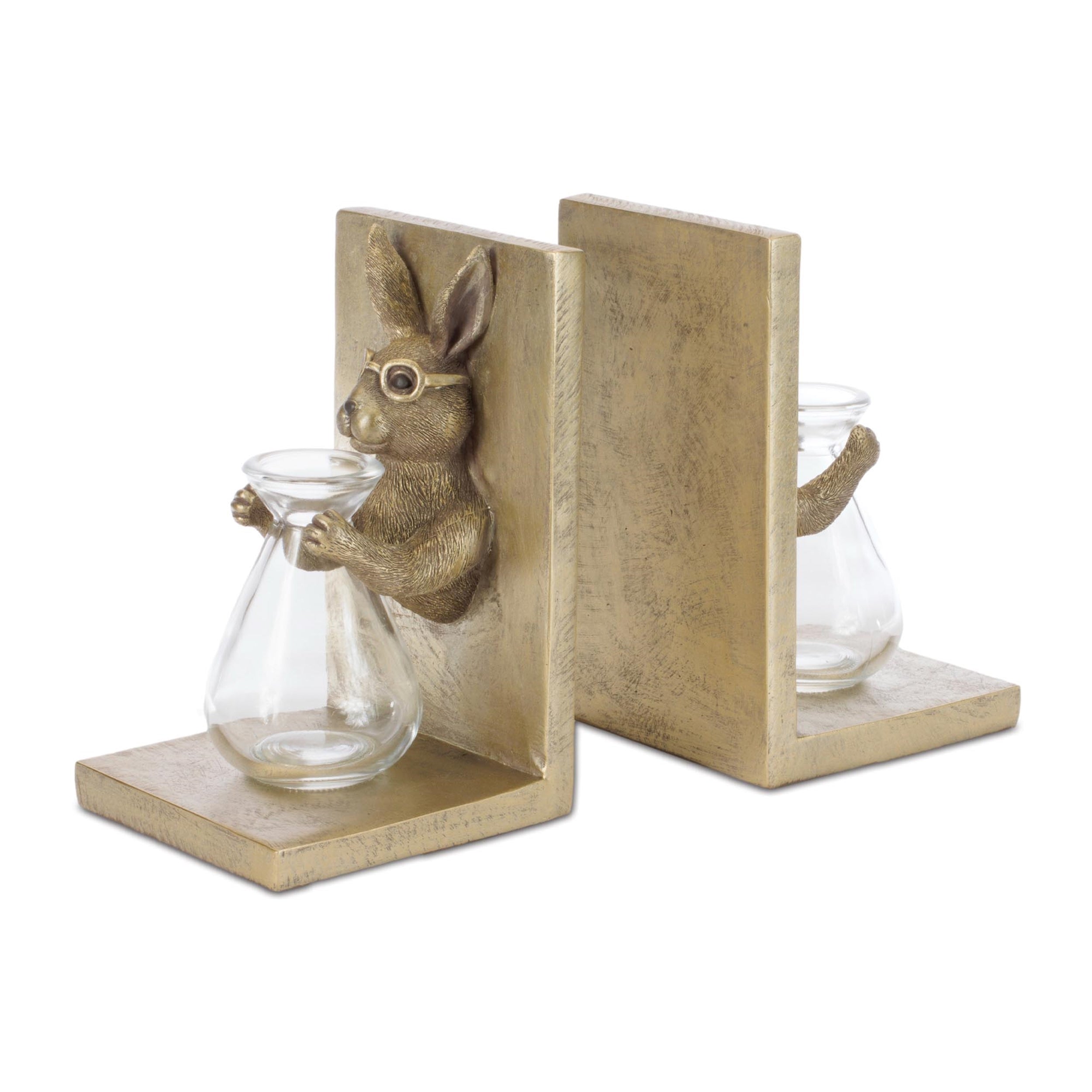 Rabbit Bookends with Glass Vase (Set of 2)