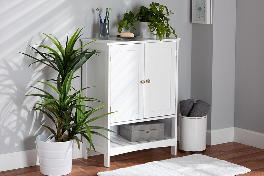 Baxton Studio Jaela Modern and Contemporary White Finished Wood 2-Door Bathroom Storage Cabinet