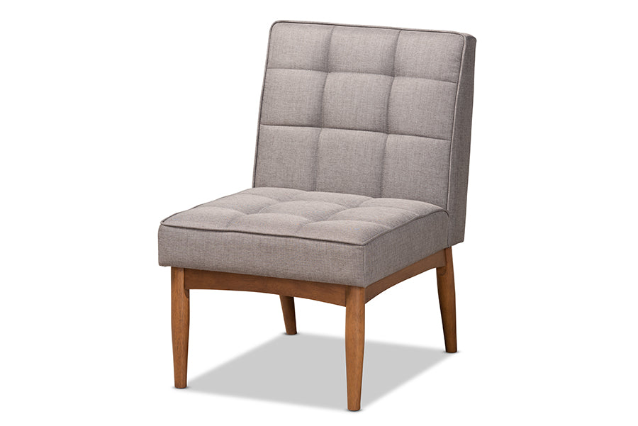 Baxton Studio Sanford Mid-Century Modern Grey Fabric Upholstered and Walnut Brown Finished Wood Dining Chair