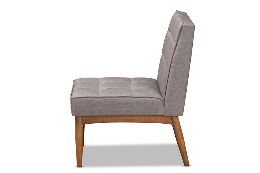 Baxton Studio Sanford Mid-Century Modern Grey Fabric Upholstered and Walnut Brown Finished Wood Dining Chair