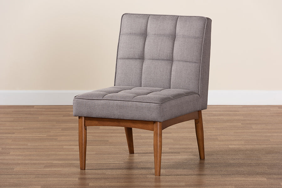 Baxton Studio Sanford Mid-Century Modern Grey Fabric Upholstered and Walnut Brown Finished Wood Dining Chair