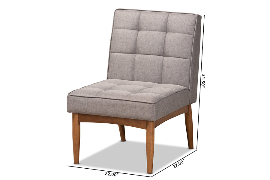 Baxton Studio Sanford Mid-Century Modern Grey Fabric Upholstered and Walnut Brown Finished Wood Dining Chair