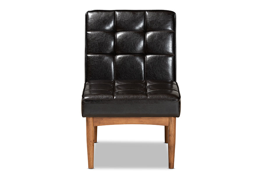 Baxton Studio Sanford Mid-Century Modern Dark Brown Faux Leather Upholstered and Walnut Brown Finished Wood Dining Chair
