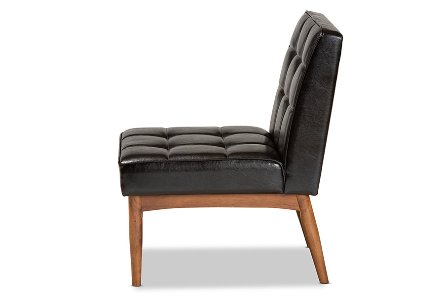 Baxton Studio Sanford Mid-Century Modern Dark Brown Faux Leather Upholstered and Walnut Brown Finished Wood Dining Chair