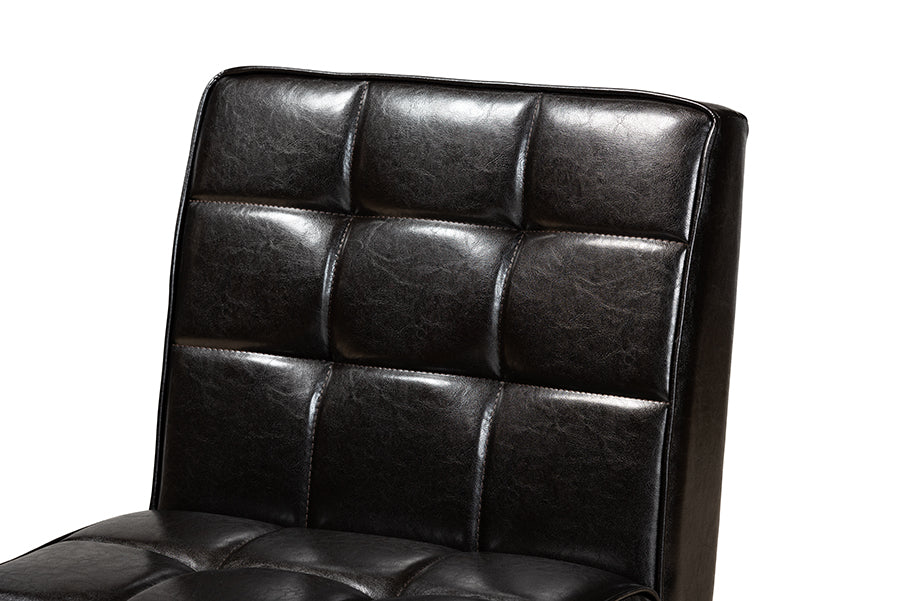 Baxton Studio Sanford Mid-Century Modern Dark Brown Faux Leather Upholstered and Walnut Brown Finished Wood Dining Chair