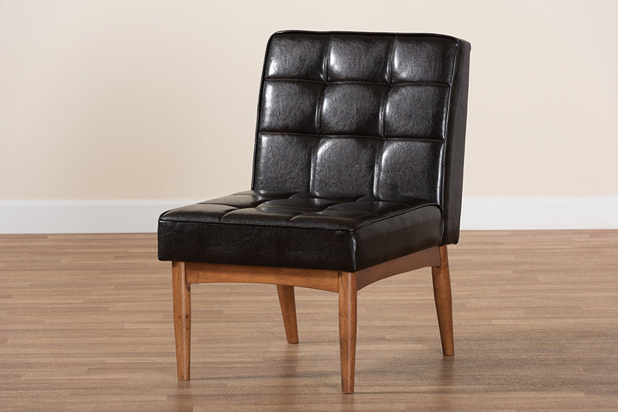 Baxton Studio Sanford Mid-Century Modern Dark Brown Faux Leather Upholstered and Walnut Brown Finished Wood Dining Chair