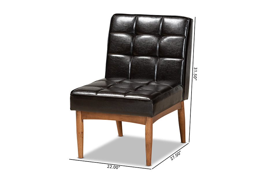 Baxton Studio Sanford Mid-Century Modern Dark Brown Faux Leather Upholstered and Walnut Brown Finished Wood Dining Chair