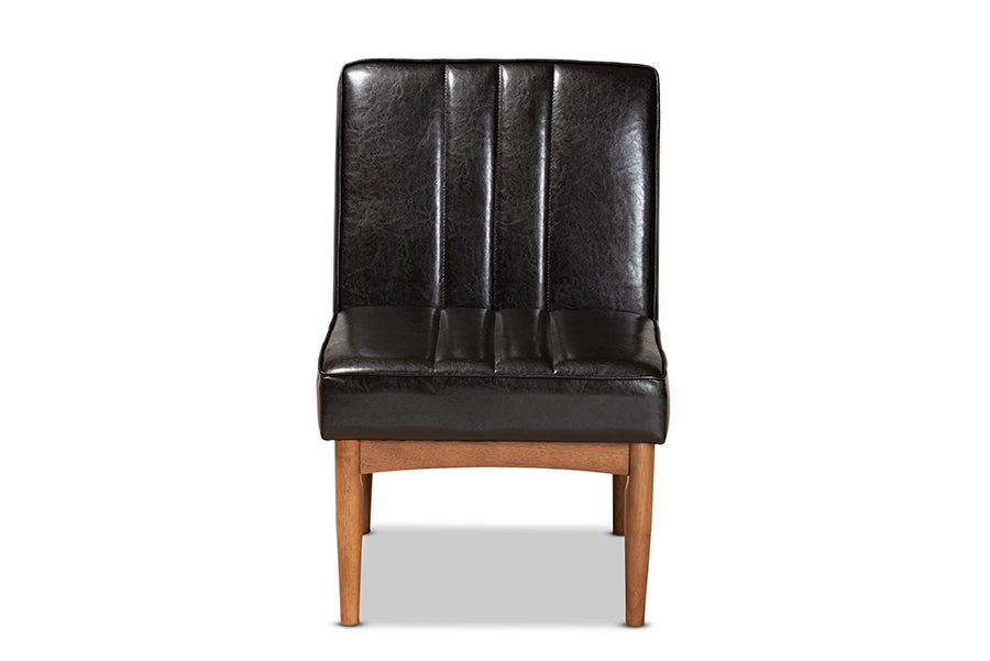 Baxton Studio Daymond Mid-Century Modern Dark Brown Faux Leather Upholstered and Walnut Brown Finished Wood Dining Chair