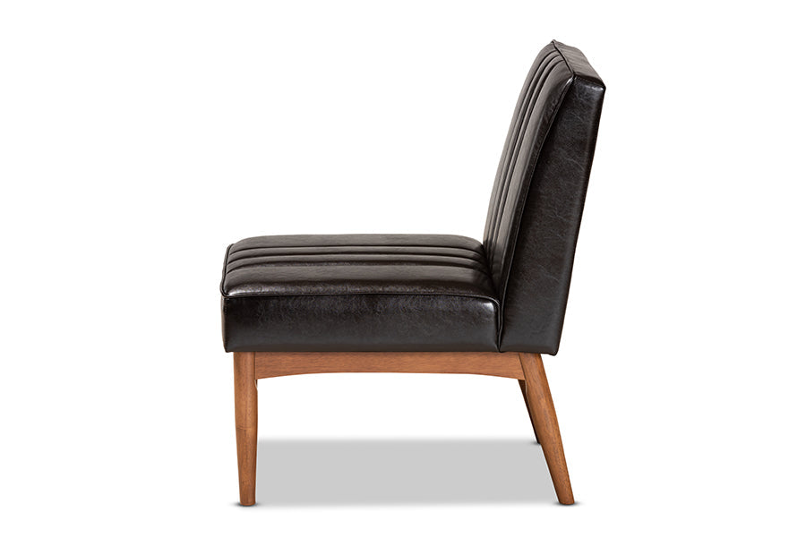Baxton Studio Daymond Mid-Century Modern Dark Brown Faux Leather Upholstered and Walnut Brown Finished Wood Dining Chair