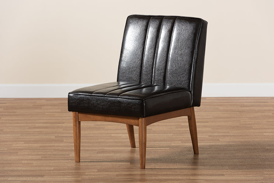 Baxton Studio Daymond Mid-Century Modern Dark Brown Faux Leather Upholstered and Walnut Brown Finished Wood Dining Chair