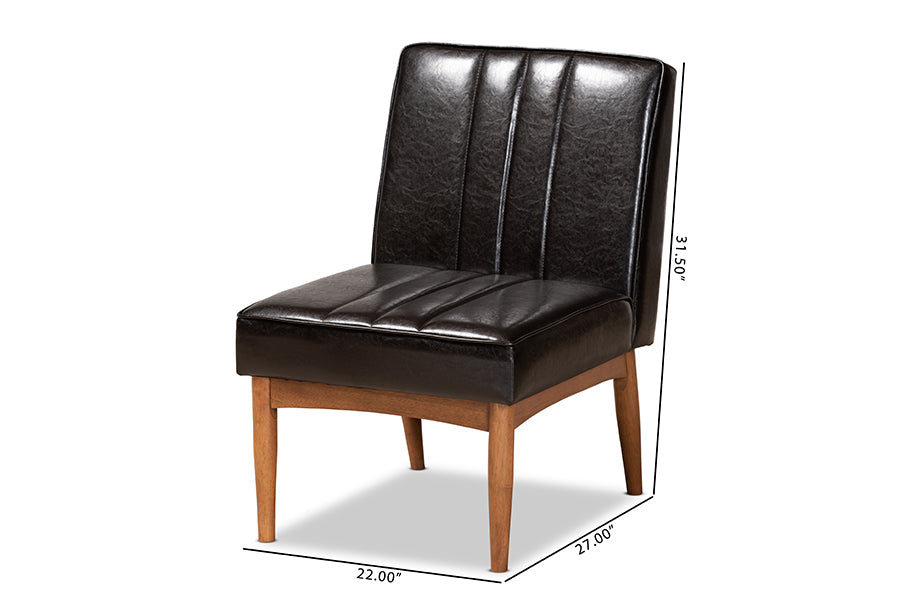 Baxton Studio Daymond Mid-Century Modern Dark Brown Faux Leather Upholstered and Walnut Brown Finished Wood Dining Chair
