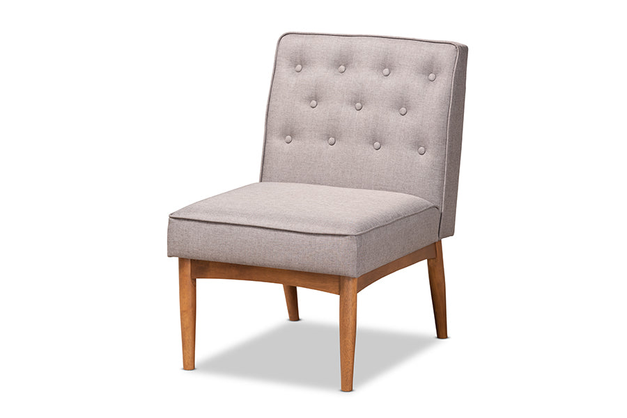 Baxton Studio Riordan Mid-Century Modern Grey Fabric Upholstered and Walnut Brown Finished Wood Dining Chair