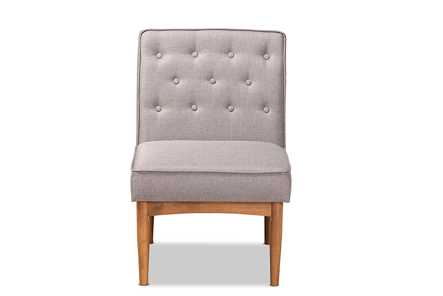 Baxton Studio Riordan Mid-Century Modern Grey Fabric Upholstered and Walnut Brown Finished Wood Dining Chair