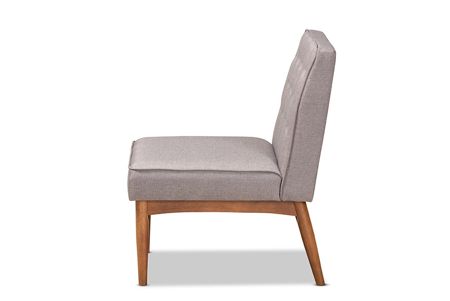 Baxton Studio Riordan Mid-Century Modern Grey Fabric Upholstered and Walnut Brown Finished Wood Dining Chair