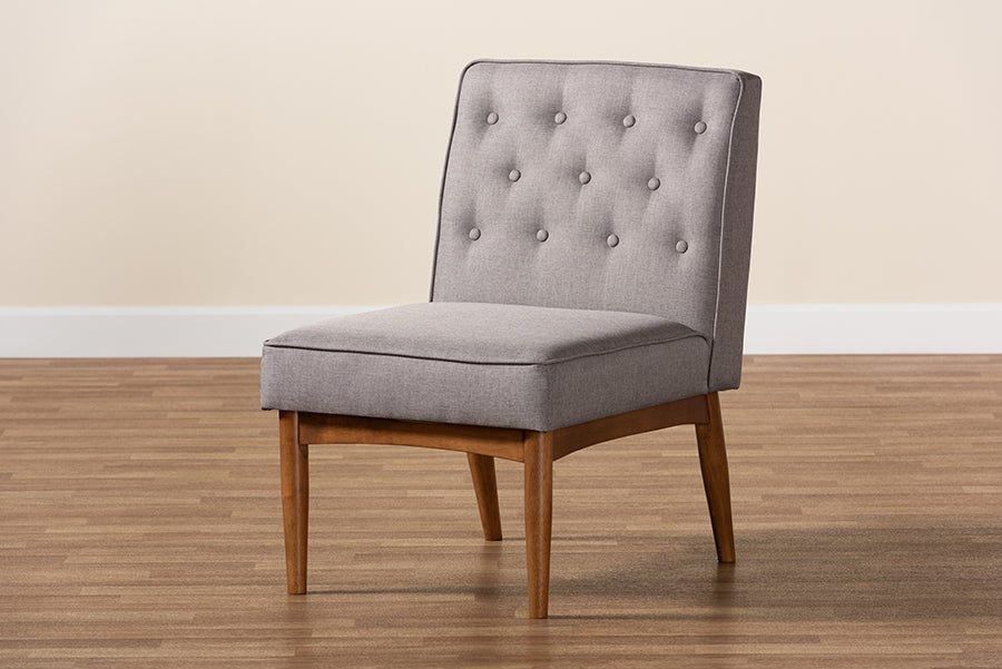 Baxton Studio Riordan Mid-Century Modern Grey Fabric Upholstered and Walnut Brown Finished Wood Dining Chair