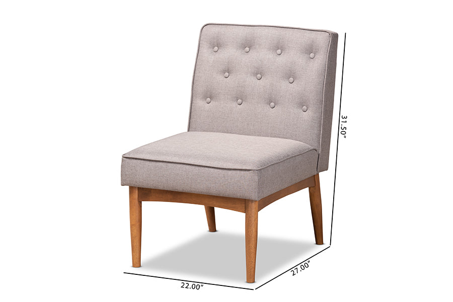 Baxton Studio Riordan Mid-Century Modern Grey Fabric Upholstered and Walnut Brown Finished Wood Dining Chair