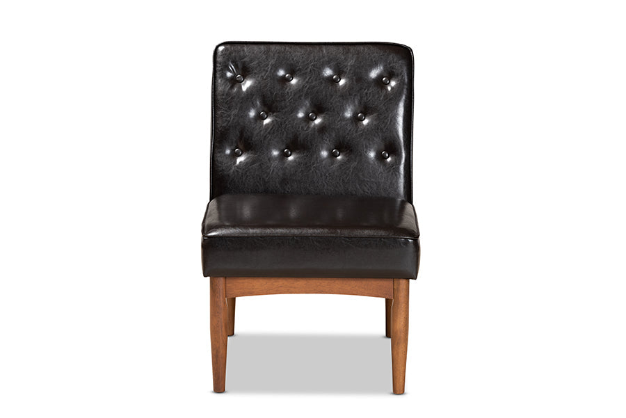 Baxton Studio Riordan Mid-Century Modern Dark Brown Faux Leather Upholstered and Walnut Brown Finished Wood Dining Chair