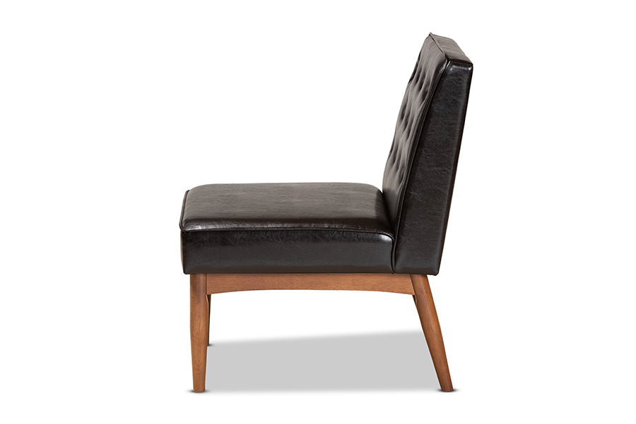 Baxton Studio Riordan Mid-Century Modern Dark Brown Faux Leather Upholstered and Walnut Brown Finished Wood Dining Chair