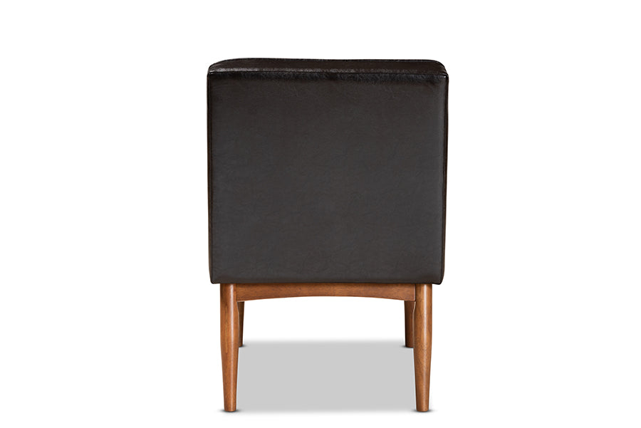 Baxton Studio Riordan Mid-Century Modern Dark Brown Faux Leather Upholstered and Walnut Brown Finished Wood Dining Chair