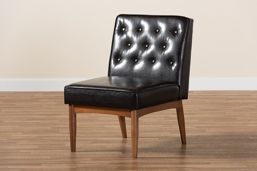 Baxton Studio Riordan Mid-Century Modern Dark Brown Faux Leather Upholstered and Walnut Brown Finished Wood Dining Chair