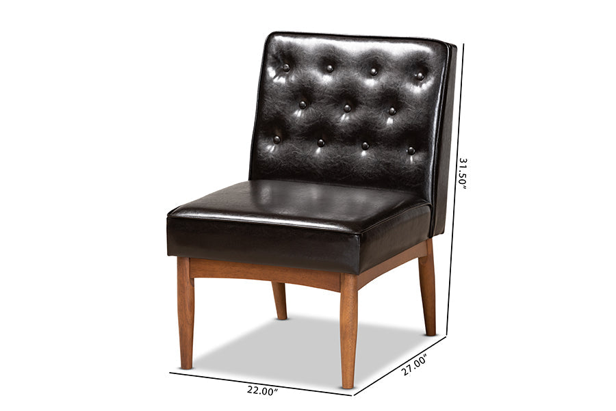 Baxton Studio Riordan Mid-Century Modern Dark Brown Faux Leather Upholstered and Walnut Brown Finished Wood Dining Chair